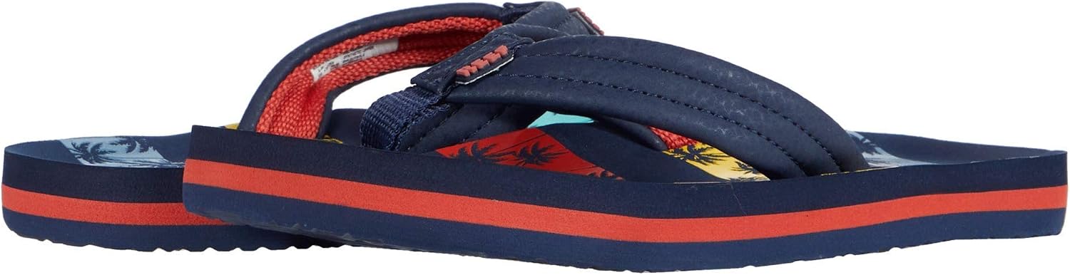 REEF Boys Kids Ahi Beach Flip Flop, Soft Cushion Footbed, Water Friendly Navy Palms Stripe