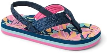 REEF Girls ToddlerLittle Kid Ahi Beach Flip Flop, Soft Cushion Footbed, Water Friendly Navy Floral