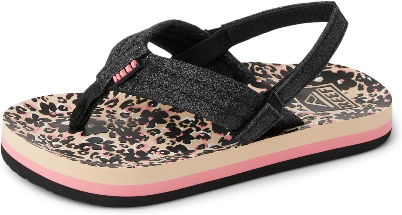 REEF Girls ToddlerLittle Kid Ahi Beach Flip Flop, Soft Cushion Footbed, Water Friendly Floral Cheetah
