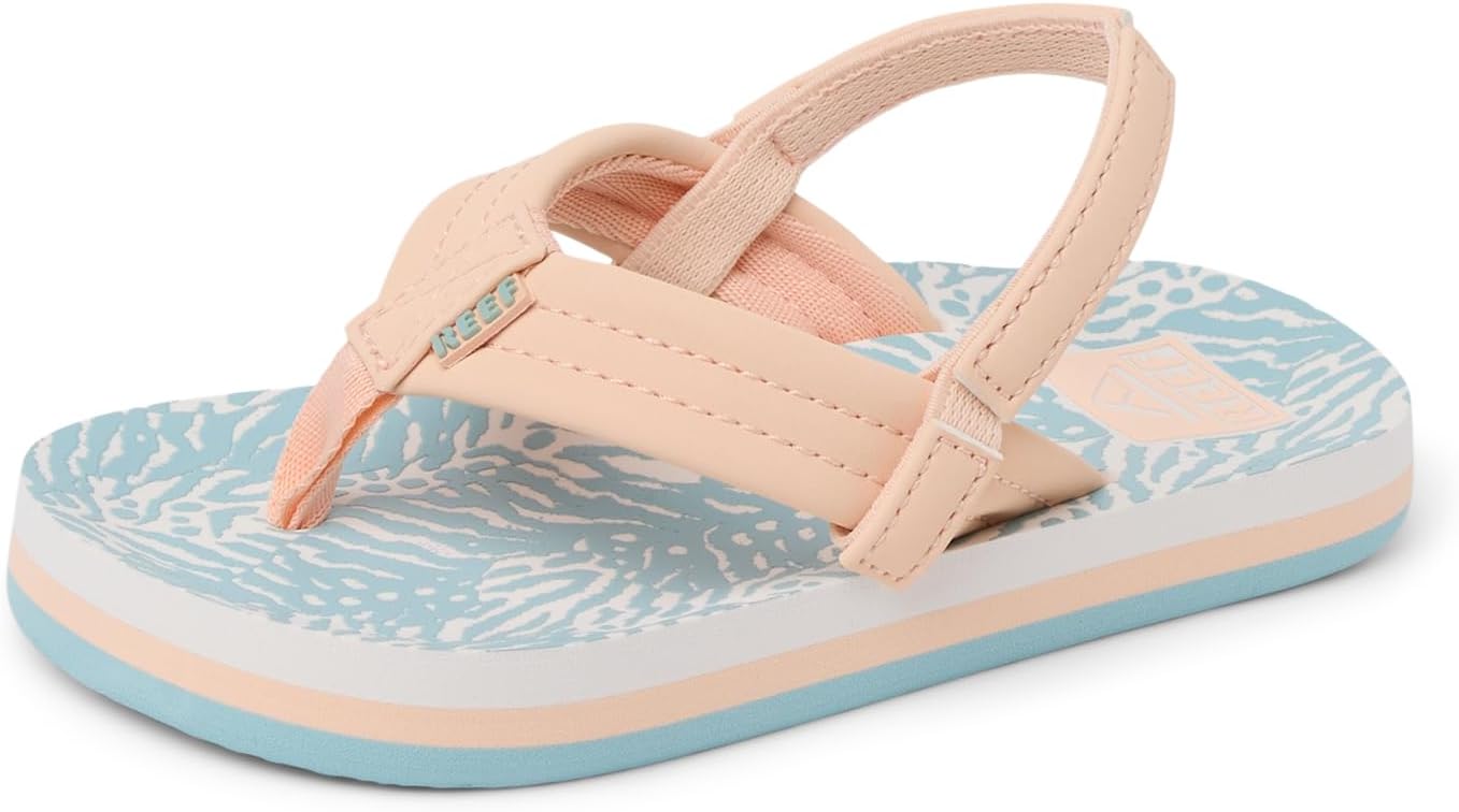 REEF Girls ToddlerLittle Kid Ahi Beach Flip Flop, Soft Cushion Footbed, Water Friendly Peach-blue Animal