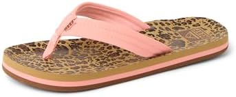 REEF Girls Kids Ahi Beach Flip Flop, Soft Cushion Footbed, Water Friendly LeopardCanyon Sunset