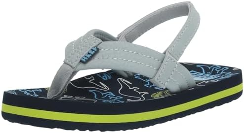 REEF Boys ToddlerLittle Kid Ahi Beach Flip Flop, Soft Cushion Footbed, Water Friendly Navy- Grey Dino