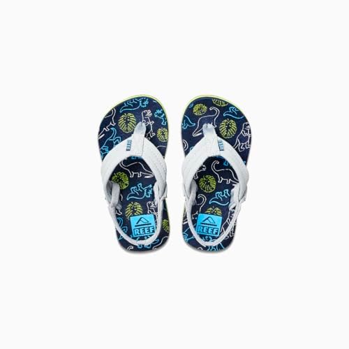 REEF Boys ToddlerLittle Kid Ahi Beach Flip Flop, Soft Cushion Footbed, Water Friendly Navy- Grey Dino