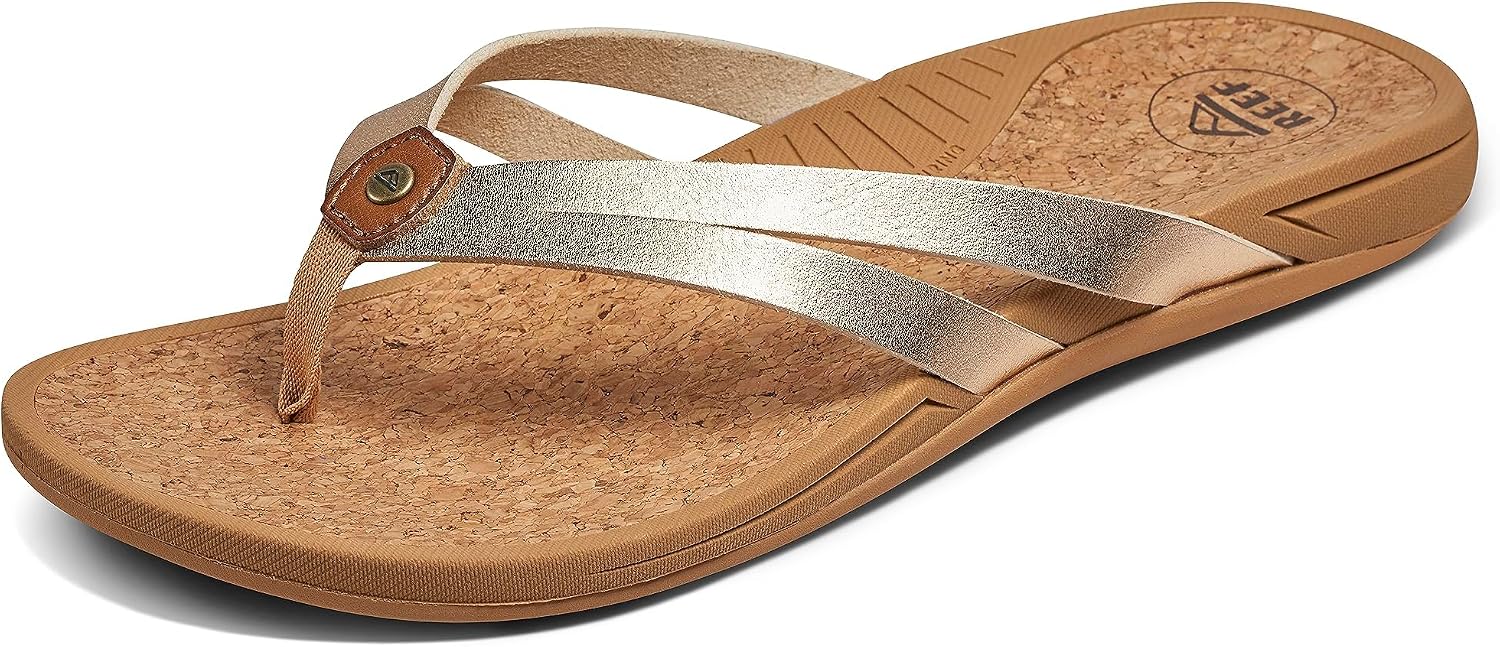 REEF Pacific Joy Women's Flip Flop, Vegan Leather Strap and Soft Cushion Footbed Golden Hour
