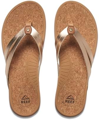 REEF Pacific Joy Women's Flip Flop, Vegan Leather Strap and Soft Cushion Footbed Golden Hour