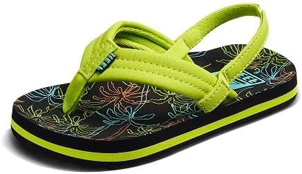 REEF Boys ToddlerLittle Kid Ahi Beach Flip Flop, Soft Cushion Footbed, Water Friendly Neon Palm