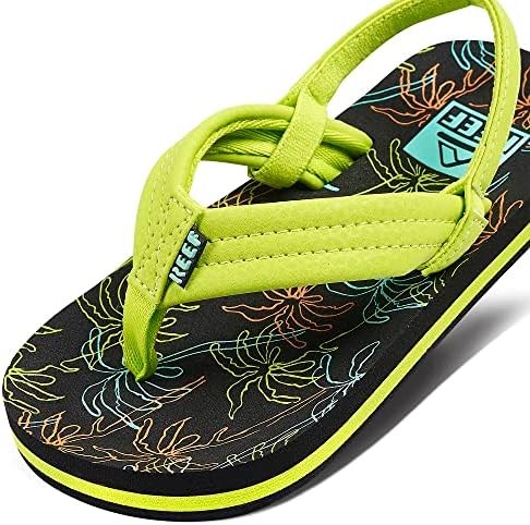 REEF Boys ToddlerLittle Kid Ahi Beach Flip Flop, Soft Cushion Footbed, Water Friendly Neon Palm