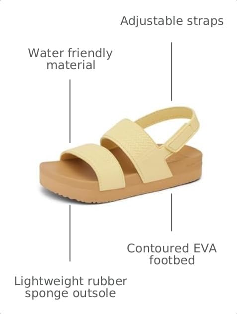 REEF Girls ToddlerLittle Kid Water Vista Platform Sandal, Water Friendly, Adjustable Strap Pale Banana