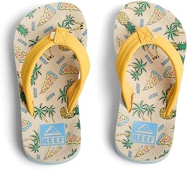 REEF Boys Kids Ahi Beach Flip Flop, Soft Cushion Footbed, Water Friendly Hawaiian Pizza