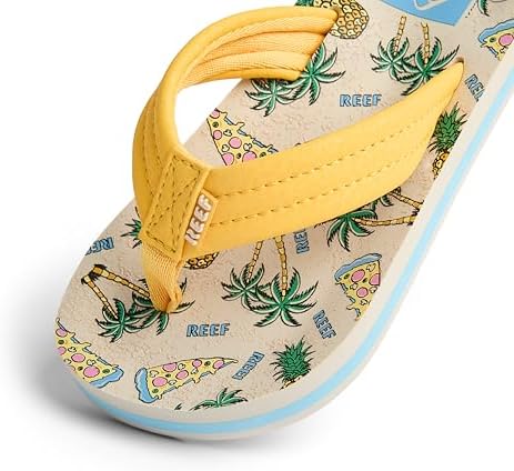 REEF Boys Kids Ahi Beach Flip Flop, Soft Cushion Footbed, Water Friendly Hawaiian Pizza