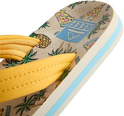 REEF Boys Kids Ahi Beach Flip Flop, Soft Cushion Footbed, Water Friendly Hawaiian Pizza