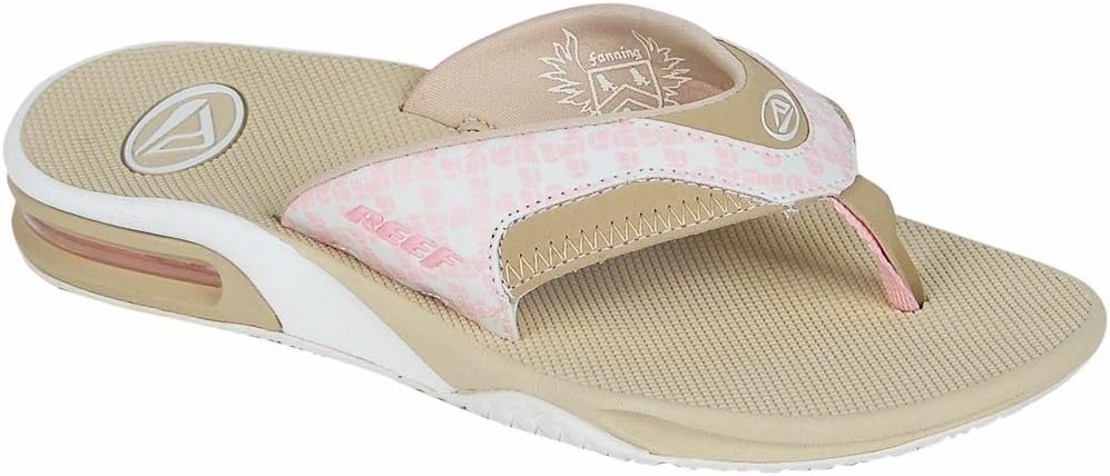 REEF Women's Fanning Bottle Opener Flip Flops Taupe Pink White