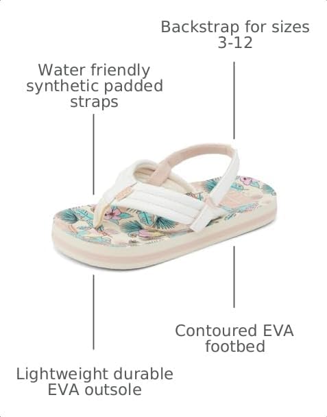 REEF Girls ToddlerLittle Kid Ahi Beach Flip Flop, Soft Cushion Footbed, Water Friendly Birdie Num Num