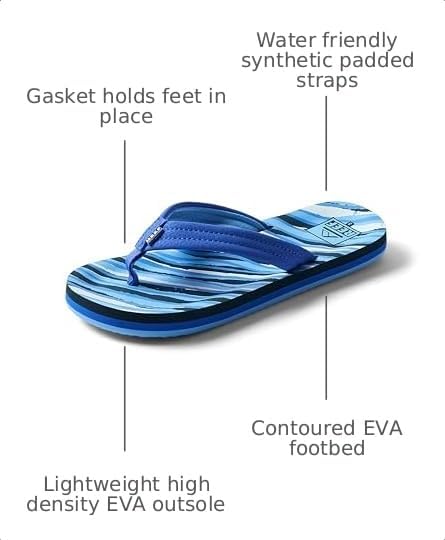 REEF Boys Kids Ahi Beach Flip Flop, Soft Cushion Footbed, Water Friendly Royal Stripe