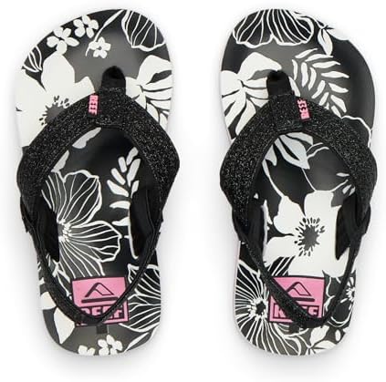 REEF Girls ToddlerLittle Kid Ahi Beach Flip Flop, Soft Cushion Footbed, Water Friendly PinkBlack Floral
