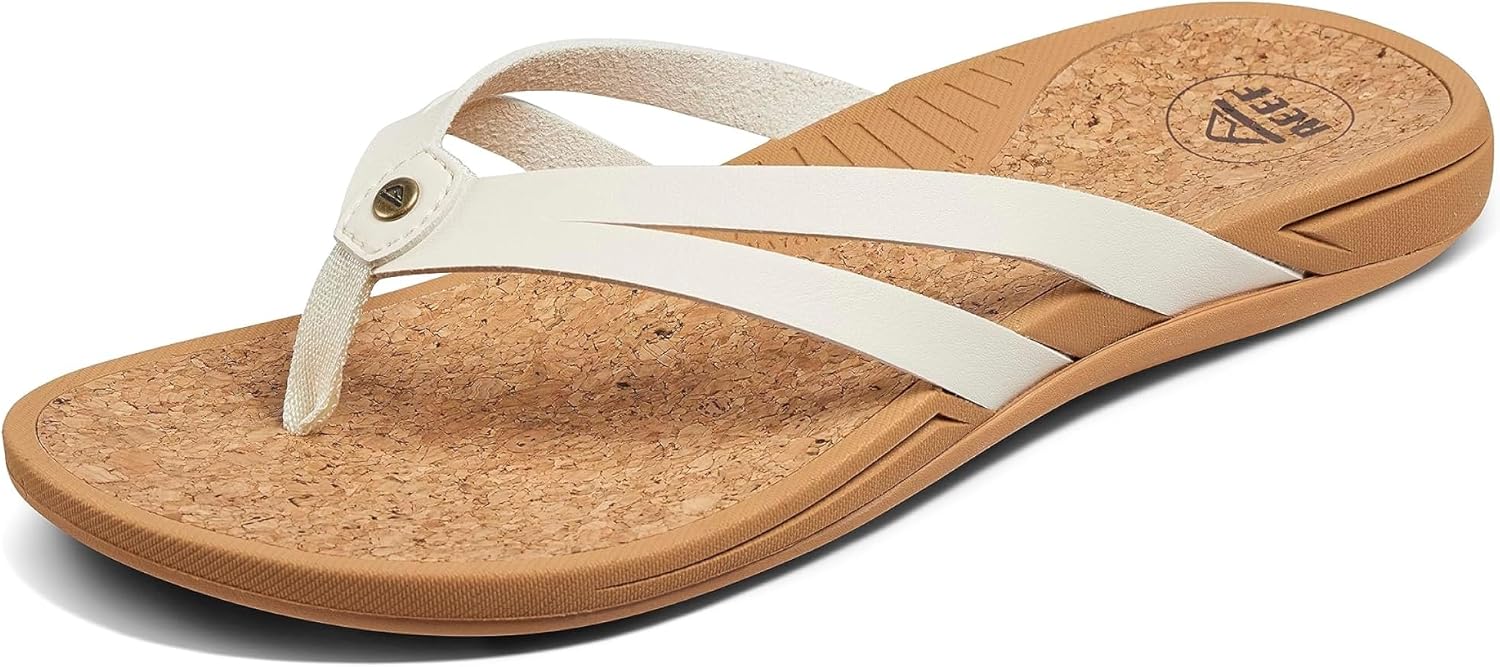 REEF Pacific Joy Women's Flip Flop, Vegan Leather Strap and Soft Cushion Footbed Whisper White