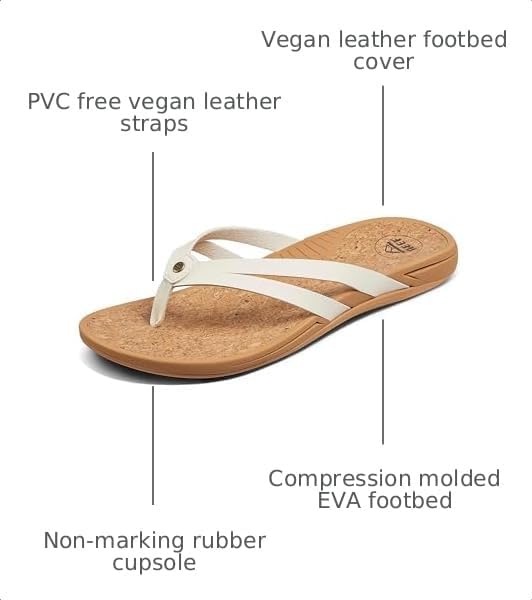 REEF Pacific Joy Women's Flip Flop, Vegan Leather Strap and Soft Cushion Footbed Whisper White