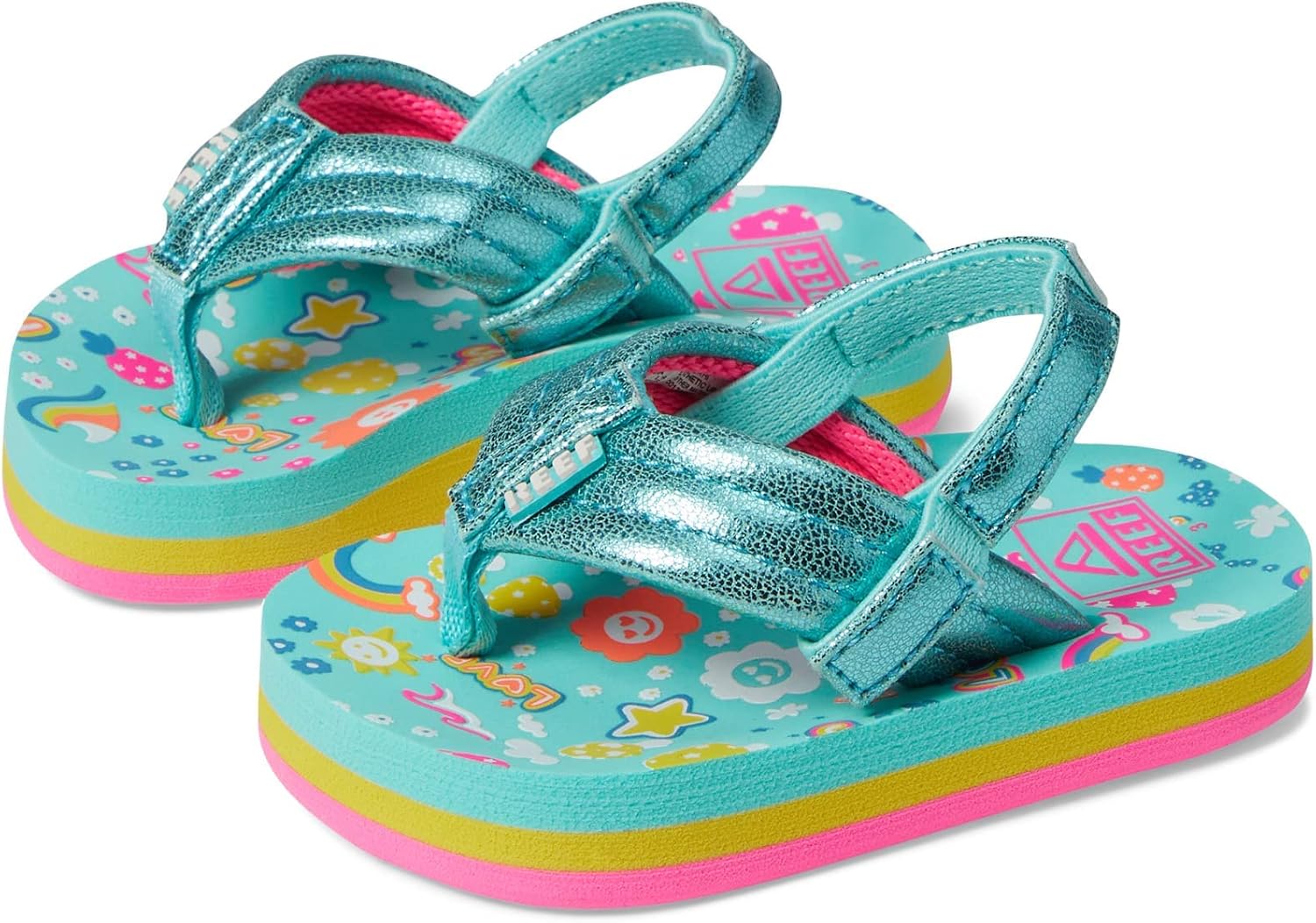 REEF Girls ToddlerLittle Kid Ahi Beach Flip Flop, Soft Cushion Footbed, Water Friendly Love Rainbow