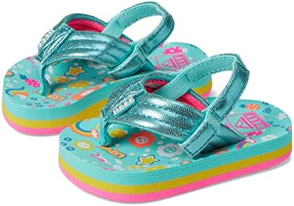 REEF Girls ToddlerLittle Kid Ahi Beach Flip Flop, Soft Cushion Footbed, Water Friendly Love Rainbow