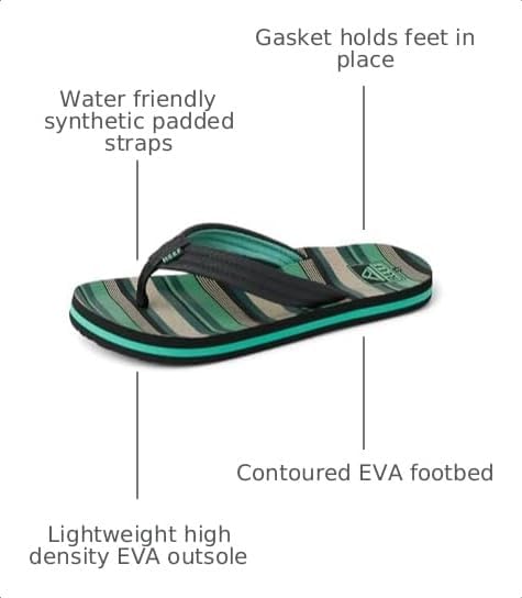 REEF Boys Kids Ahi Beach Flip Flop, Soft Cushion Footbed, Water Friendly Blanket Stripe