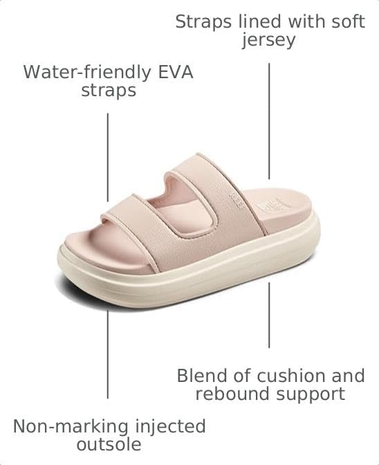 REEF Cushion Bondi 2 Bar Women's Slide Sandal, Lightweight and Supportive Footbed, Water Friendly Cameo Rose