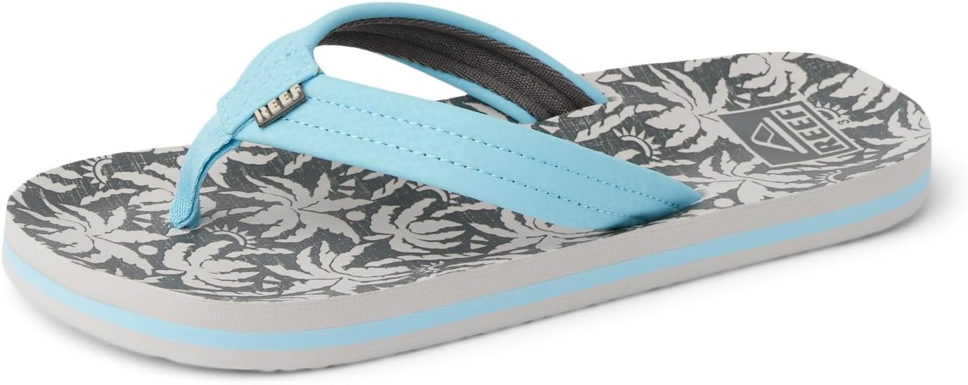 REEF Boys Kids Ahi Beach Flip Flop, Soft Cushion Footbed, Water Friendly Light Blue Palm