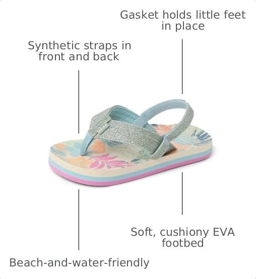 REEF Girls ToddlerLittle Kid Ahi Beach Flip Flop, Soft Cushion Footbed, Water Friendly Tropical Floral
