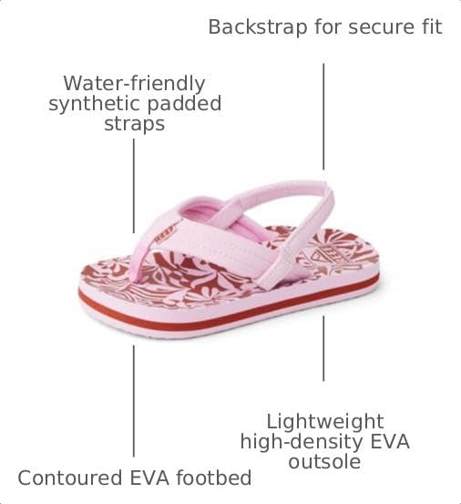 REEF Girls ToddlerLittle Kid Ahi Beach Flip Flop, Soft Cushion Footbed, Water Friendly Pink Modern Floral