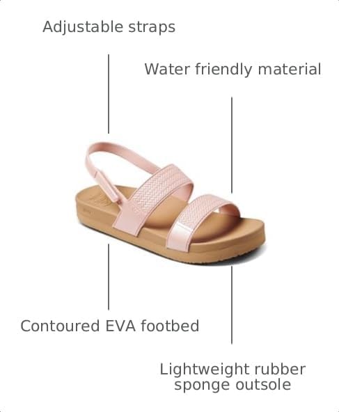 REEF Girls ToddlerLittle Kid Water Vista Platform Sandal, Water Friendly, Adjustable Strap Peach Parfait