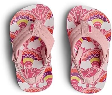 REEF Girls ToddlerLittle Kid Ahi Beach Flip Flop, Soft Cushion Footbed, Water Friendly Rainbows and Clouds