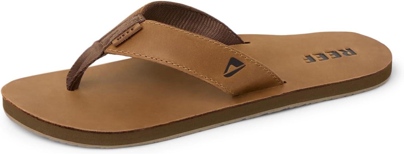 REEF Men's Leather Smoothy Flip Flops Bronze Brown