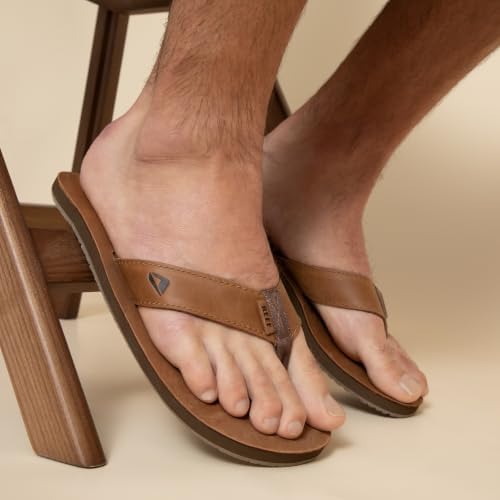 REEF Men's Leather Smoothy Flip Flops Bronze Brown