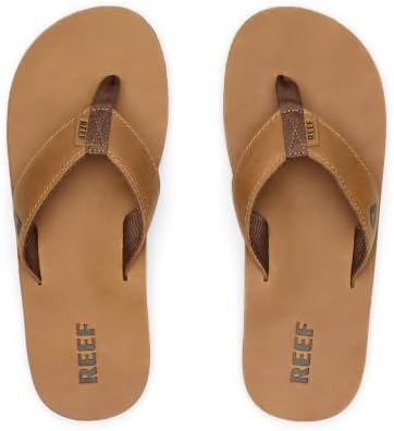 REEF Men's Leather Smoothy Flip Flops Bronze Brown