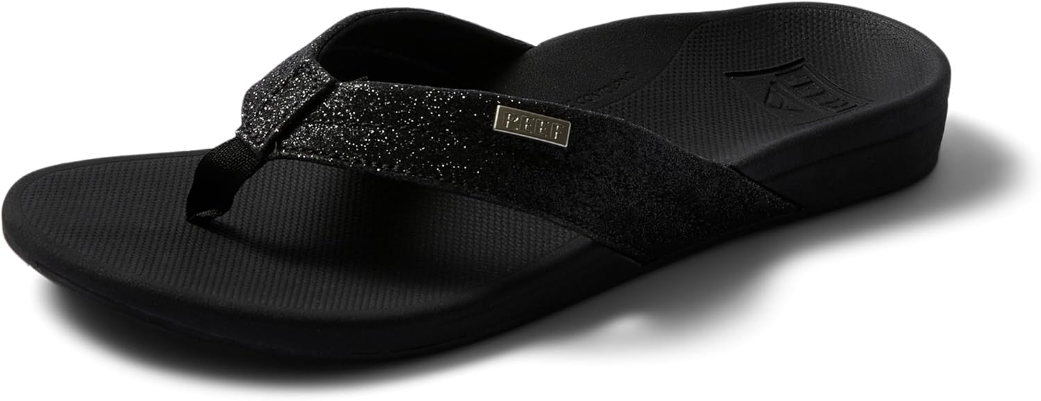REEF Ortho-Spring Women's Flip Flop, Arch Support and Soft Cushion Footbed BlackBlack Glitter
