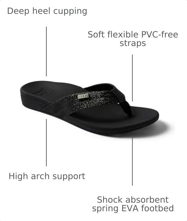REEF Ortho-Spring Women's Flip Flop, Arch Support and Soft Cushion Footbed BlackBlack Glitter