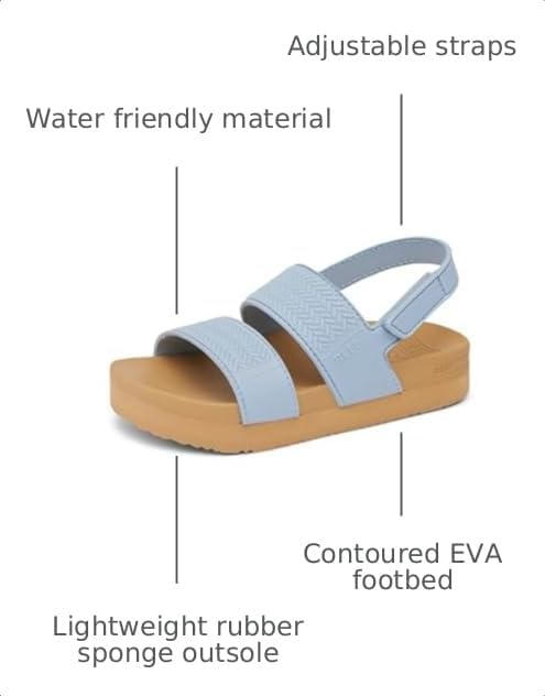 REEF Girls ToddlerLittle Kid Water Vista Platform Sandal, Water Friendly, Adjustable Strap Dusty Blue