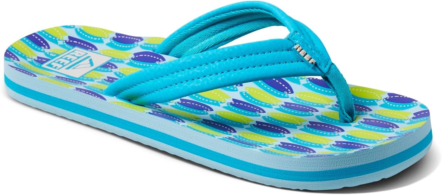 REEF Boys Kids Ahi Beach Flip Flop, Soft Cushion Footbed, Water Friendly Blue Fish