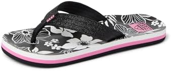 REEF Girls Kids Ahi Beach Flip Flop, Soft Cushion Footbed, Water Friendly PinkBlack Floral