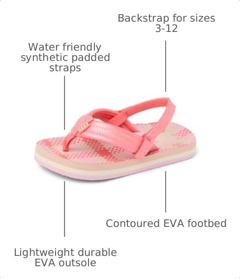 REEF Girls ToddlerLittle Kid Ahi Beach Flip Flop, Soft Cushion Footbed, Water Friendly Pink Plaid
