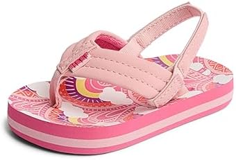 REEF Girls ToddlerLittle Kid Ahi Beach Flip Flop, Soft Cushion Footbed, Water Friendly Rainbows and Clouds