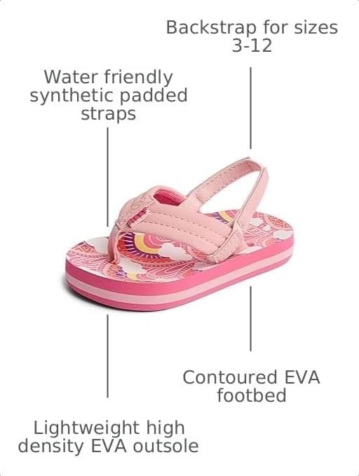 REEF Girls ToddlerLittle Kid Ahi Beach Flip Flop, Soft Cushion Footbed, Water Friendly Rainbows and Clouds