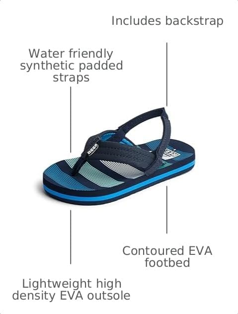 REEF Boys ToddlerLittle Kid Ahi Beach Flip Flop, Soft Cushion Footbed, Water Friendly Deep Sea Stripes