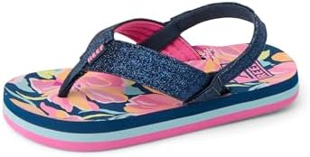 REEF Girls ToddlerLittle Kid Ahi Beach Flip Flop, Soft Cushion Footbed, Water Friendly Navy Floral