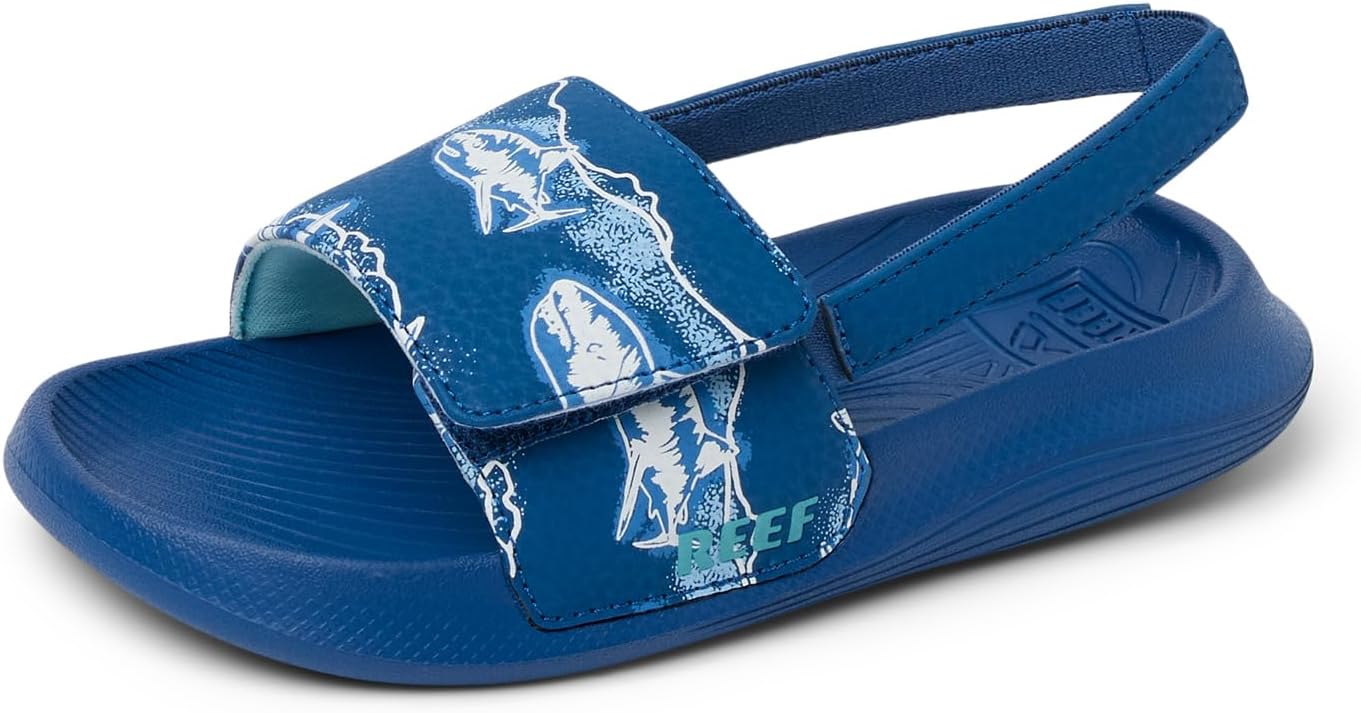 REEF Little Salty Boys Slide Royal Sharks 9 C