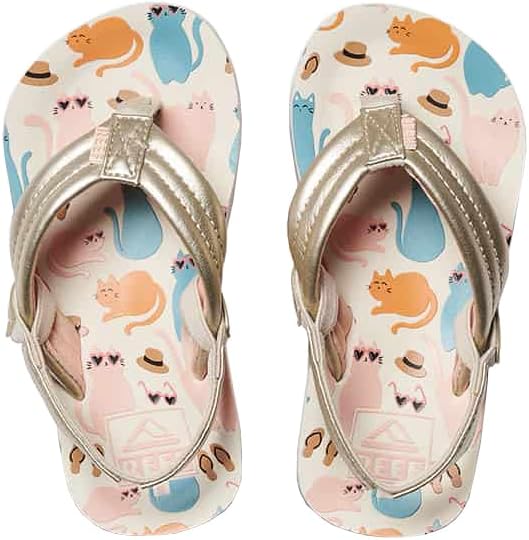 REEF Girls ToddlerLittle Kid Ahi Beach Flip Flop, Soft Cushion Footbed, Water Friendly Cool Cats