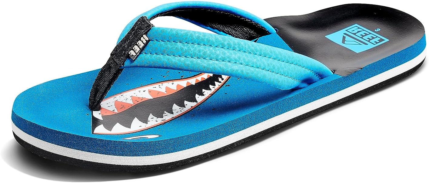 REEF Boys Kids Ahi Beach Flip Flop, Soft Cushion Footbed, Water Friendly Sharky Ocean