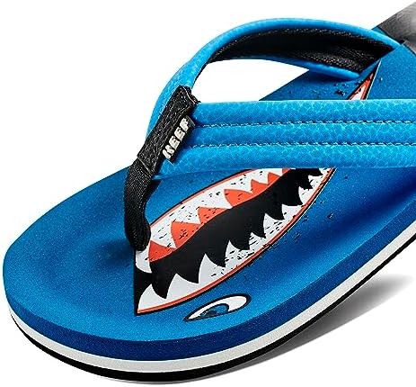 REEF Boys Kids Ahi Beach Flip Flop, Soft Cushion Footbed, Water Friendly Sharky Ocean