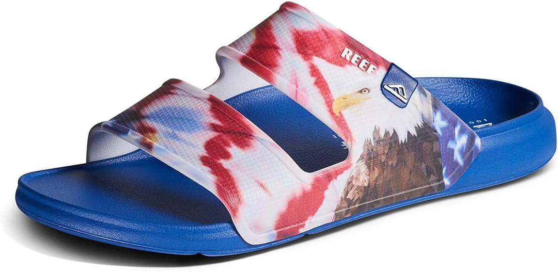 REEF Men's Oasis Double Up Waterproof Slides Red White and Blue
