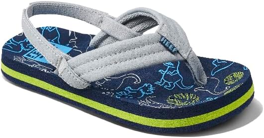 REEF Boys ToddlerLittle Kid Ahi Beach Flip Flop, Soft Cushion Footbed, Water Friendly Navy- Grey Dino