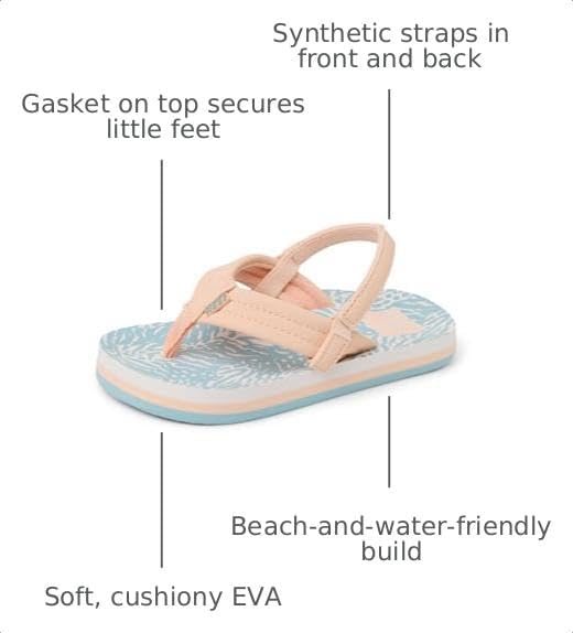 REEF Girls ToddlerLittle Kid Ahi Beach Flip Flop, Soft Cushion Footbed, Water Friendly Peach-blue Animal